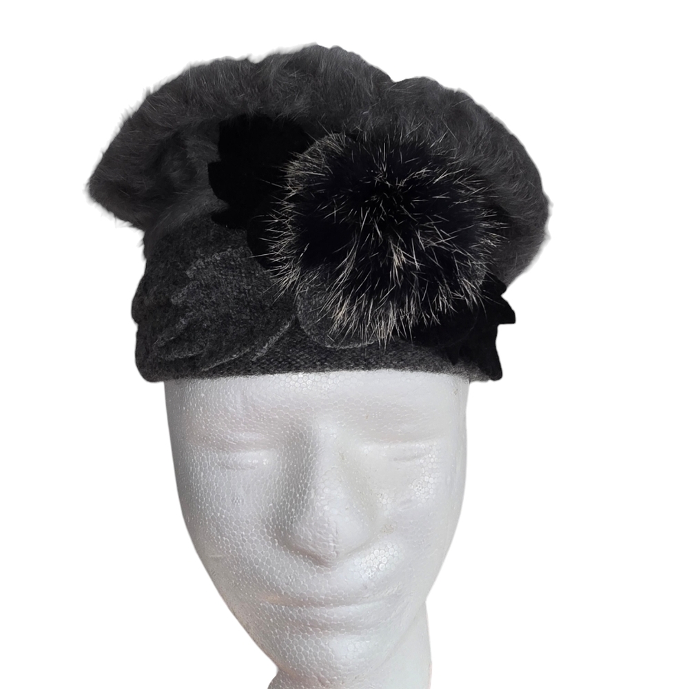 50% Angora 30% Wool 20% Acrylic Gray/Black Women’s Hat